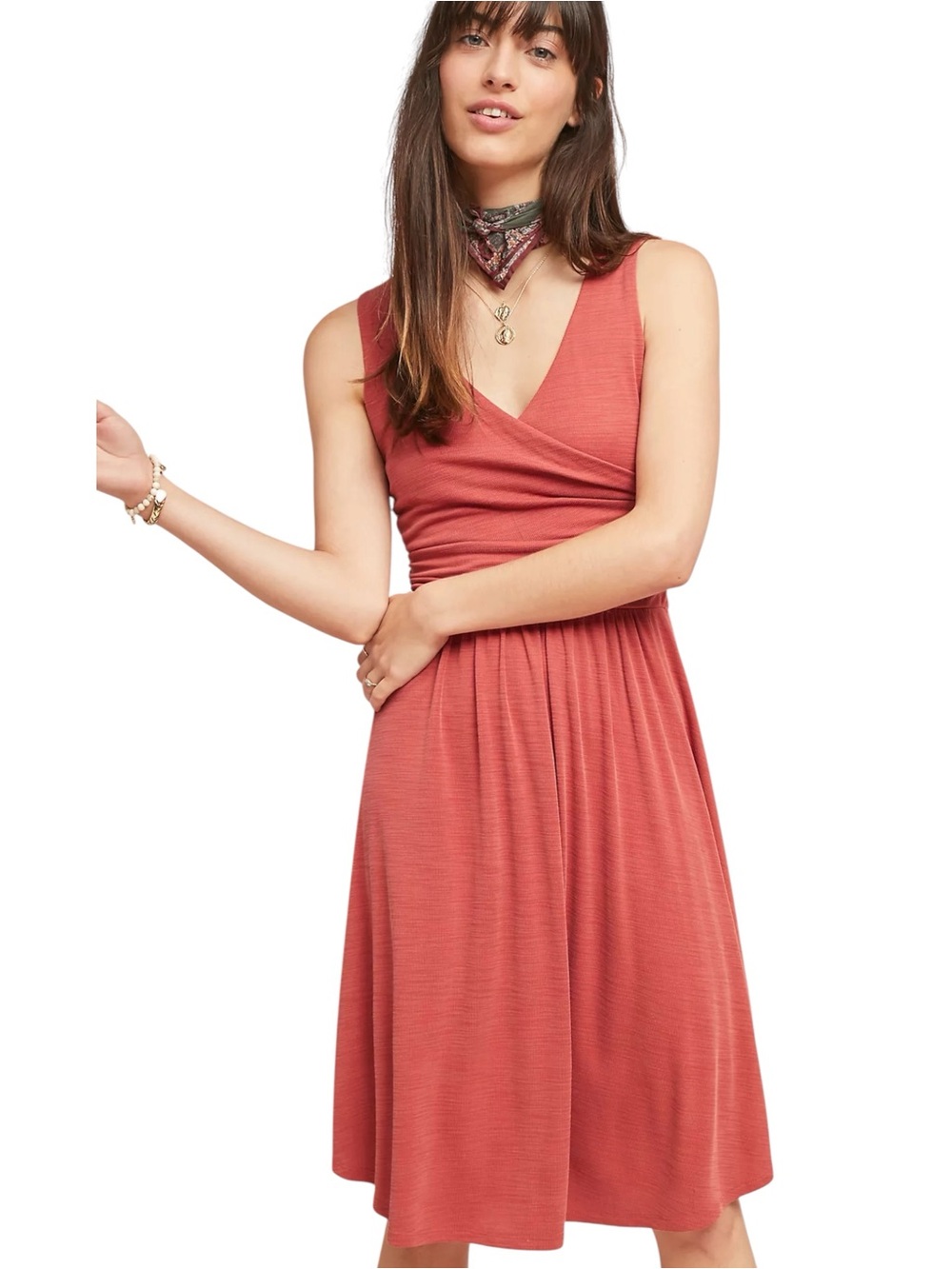 MAEVE ANTHROPOLOGIE Nora Rust Midi Dress Fall Wedding Guest Wrap XS